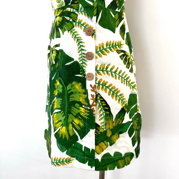 Farm Rio Tropical Forest Linen Mini Dress Off-White Green S - Picture 8 of 16